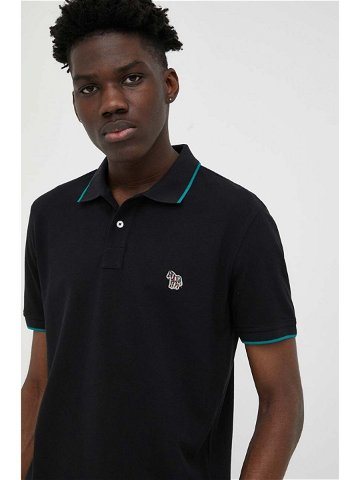 Bavlněné polo tričko PS Paul Smith černá barva s aplikací