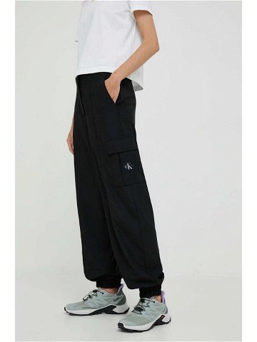Kalhoty Calvin Klein Jeans dámské černá barva široké high waist