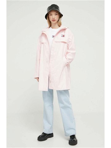 Nepromokavá bunda Tommy Jeans dámská růžová barva přechodná