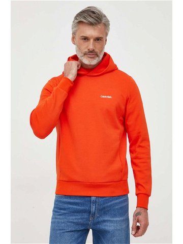 Mikina Calvin Klein pánská oranžová barva s kapucí hladká