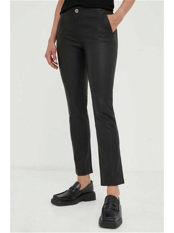 Kožené kalhoty 2NDDAY Leya dámské černá barva jednoduché medium waist