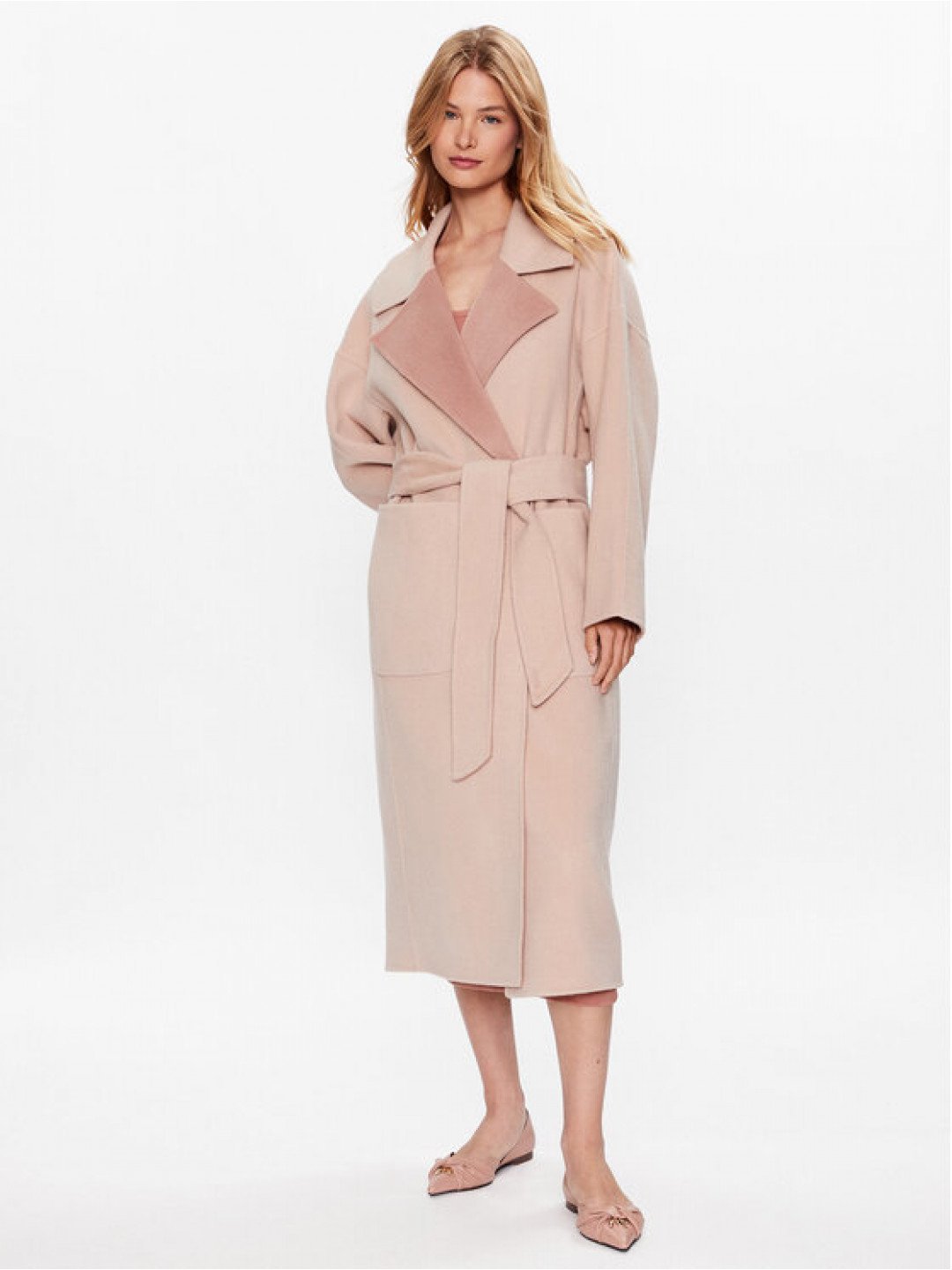 Calvin Klein Vlněný kabát K20K205855 Růžová Regular Fit