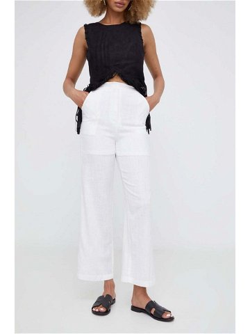Kalhoty s lněnou směsí Answear Lab bílá barva jednoduché high waist