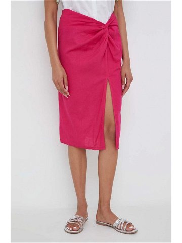 Lněná sukně Answear Lab růžová barva midi