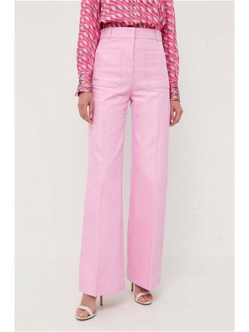 Kalhoty Victoria Beckham dámské růžová barva široké high waist