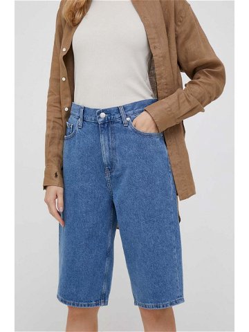 Džínové šortky Calvin Klein Jeans dámské tmavomodrá barva hladké high waist