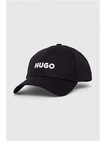 Bavlněná baseballová čepice HUGO černá barva s aplikací 50496033