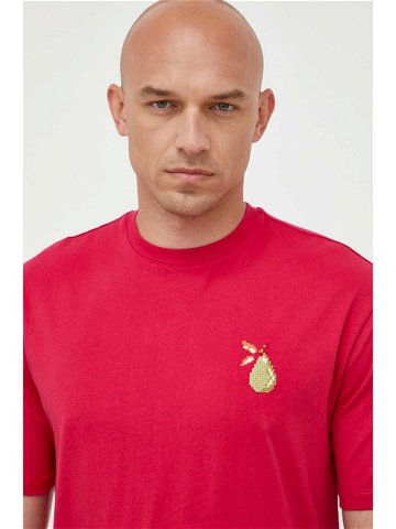 Bavlněné tričko United Colors of Benetton růžová barva s aplikací
