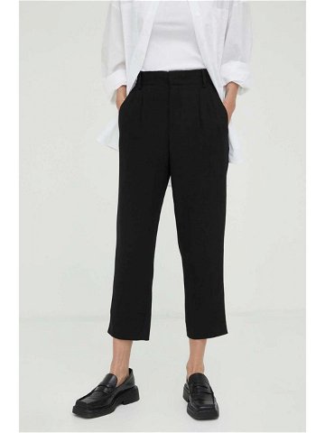 Plátěné kalhoty Drykorn černá barva fason cargo high waist