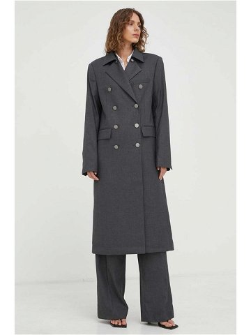 Kabát Remain dámský šedá barva přechodný dvouřadový
