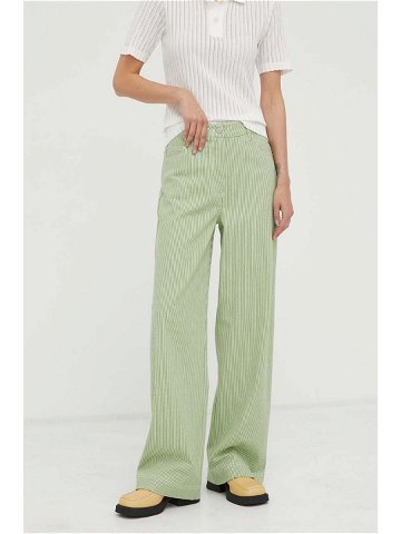 Kalhoty Remain dámské zelená barva jednoduché high waist