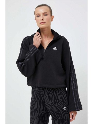 Mikina adidas dámská černá barva s kapucí hladká