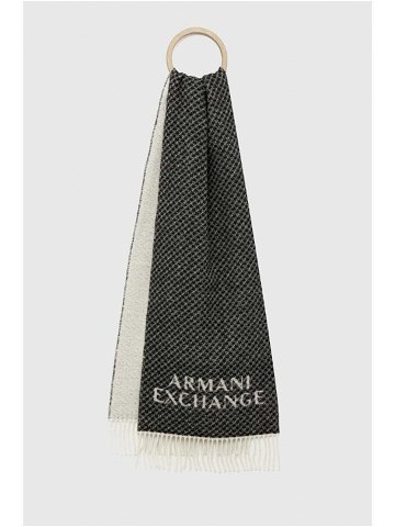 Vlněná šála Armani Exchange černá barva s potiskem