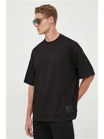 Bavlněné tričko Armani Exchange černá barva s aplikací