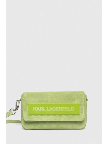 Kožená kabelka Karl Lagerfeld ICON K SM FLAP SHB SUEDE zelená barva