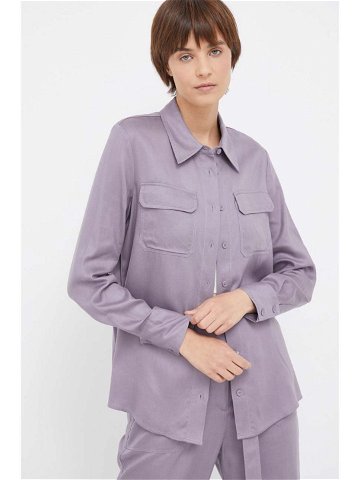 Košile Calvin Klein dámská fialová barva regular s klasickým límcem