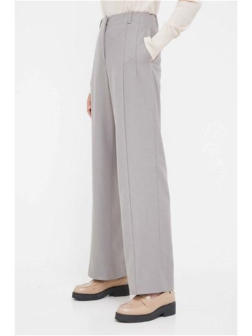 Vlněné kalhoty Calvin Klein šedá barva jednoduché high waist
