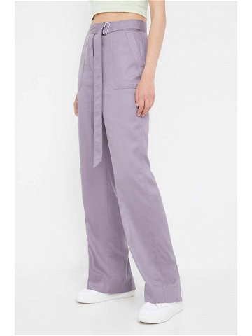 Kalhoty Calvin Klein dámské fialová barva jednoduché high waist