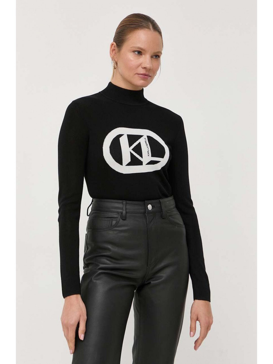 Svetr Karl Lagerfeld dámský černá barva lehký s pologolfem
