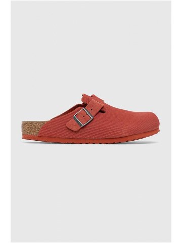 Semišové pantofle Birkenstock Boston Corduroy pánské červená barva 1025645