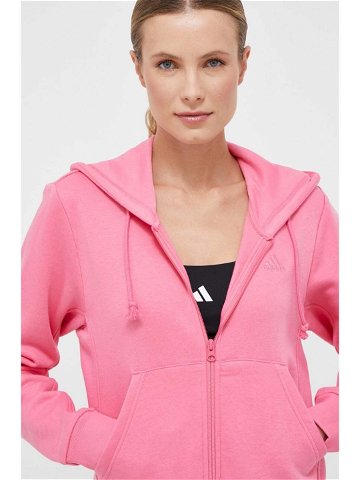 Mikina adidas dámská růžová barva s kapucí hladká