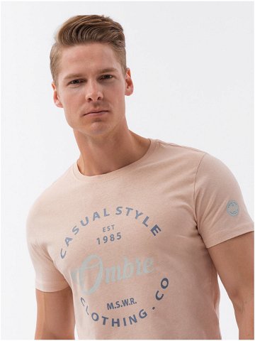 Pánské bavlněné tričko s potiskem – světle růžové V3 S1752