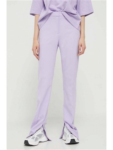 Kalhoty HUGO dámské fialová barva jednoduché high waist