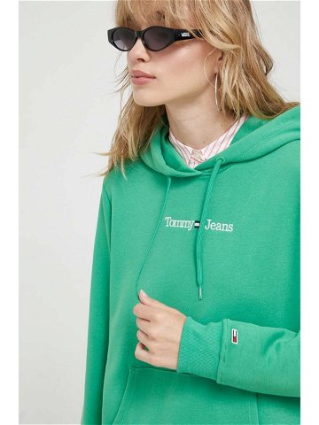 Mikina Tommy Jeans dámská zelená barva s kapucí hladká DW0DW15649