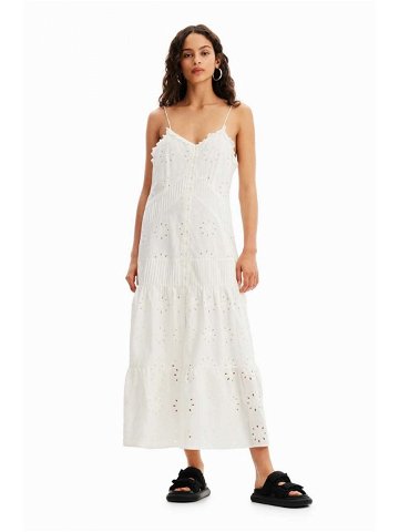 Bavlněné šaty Desigual bílá barva midi