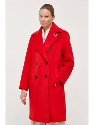 Vlněný kabát Karl Lagerfeld červená barva přechodný