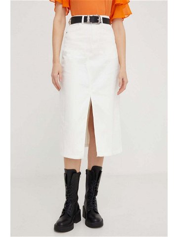 Džínová sukně Answear Lab bílá barva midi