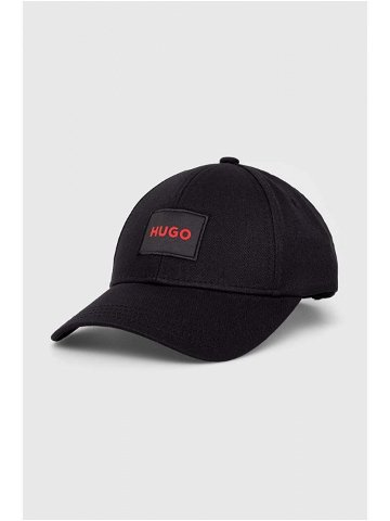 Bavlněná baseballová čepice HUGO černá barva s aplikací 50496409