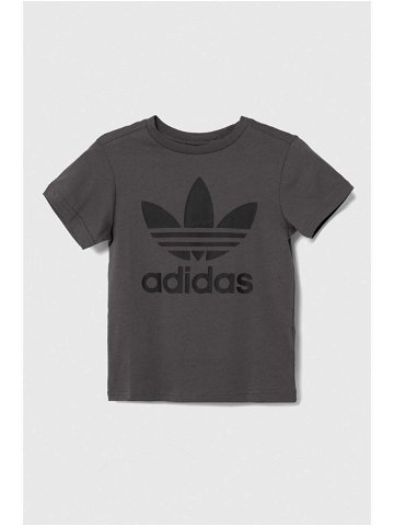 Dětské bavlněné tričko adidas Originals TREFOIL šedá barva