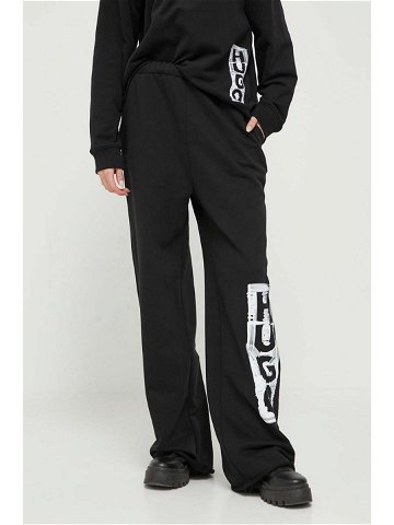 Bavlněné kalhoty HUGO černá barva s potiskem