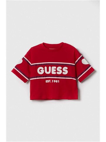 Dětské bavlněné tričko Guess červená barva