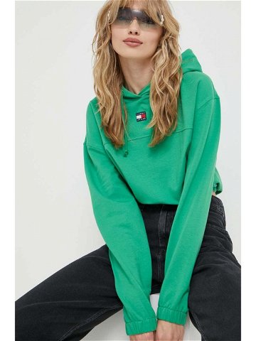 Mikina Tommy Jeans dámská zelená barva s kapucí hladká
