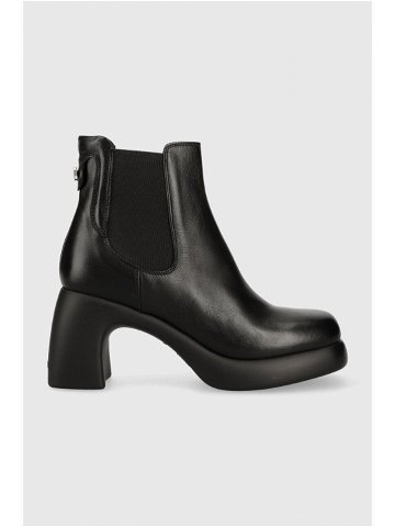Kožené kotníkové boty Karl Lagerfeld ASTRAGON dámské černá barva na podpatku KL33840