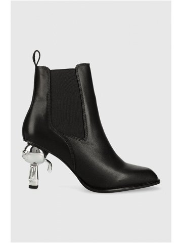Kožené kotníkové boty Karl Lagerfeld IKON HEEL dámské černá barva na podpatku KL39060