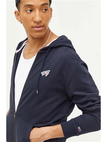 Mikina Tommy Jeans pánská tmavomodrá barva s kapucí s aplikací