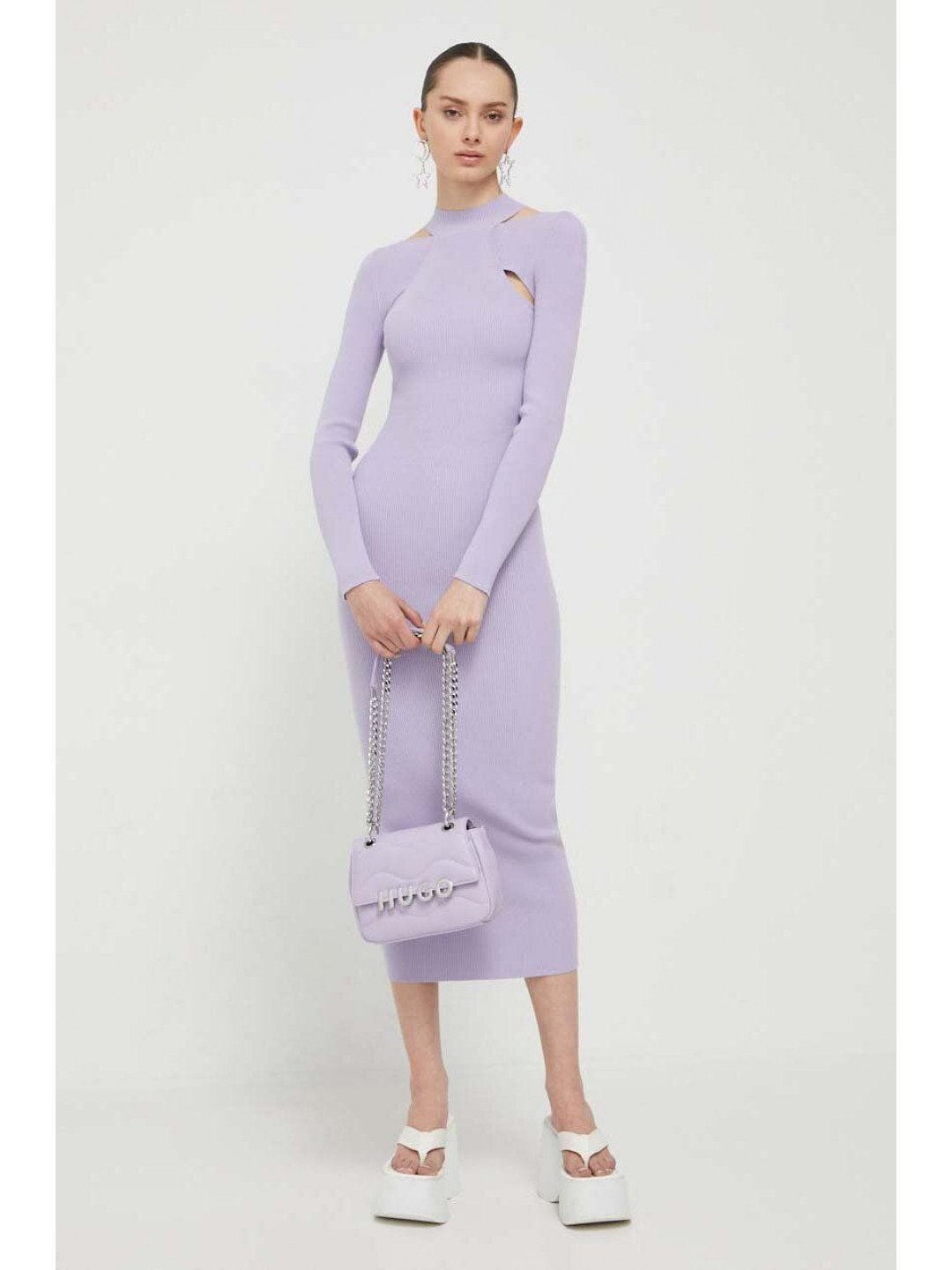 Šaty HUGO fialová barva maxi