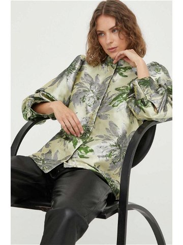 Košile Bruuns Bazaar Watsonia Lica dámská zelená barva regular se stojáčkem