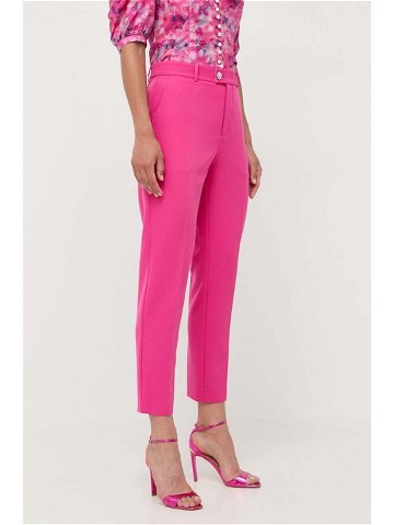 Kalhoty Custommade dámské růžová barva jednoduché high waist