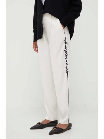 Kalhoty Armani Exchange dámské béžová barva jednoduché high waist
