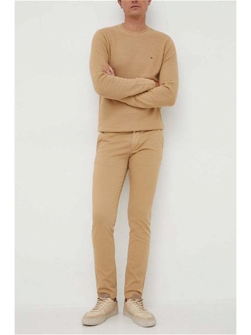 Kalhoty Tommy Hilfiger pánské béžová barva ve střihu chinos