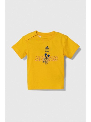 Dětské bavlněné tričko adidas žlutá barva s potiskem