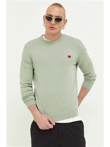 Bavlněný svetr HUGO zelená barva lehký 50475083