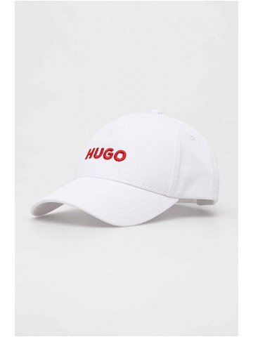 Bavlněná baseballová čepice HUGO bílá barva s aplikací 50496033