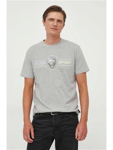 Bavlněné tričko PLEIN SPORT šedá barva s potiskem