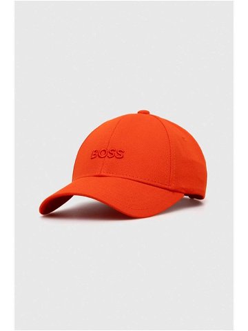Bavlněná baseballová čepice BOSS oranžová barva s aplikací