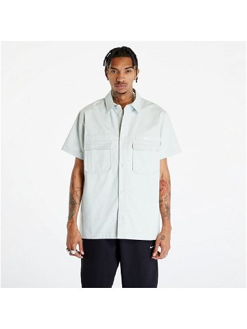 Nike Life Woven Military Short-Sleeve Button-Down Shirt Light Silver White